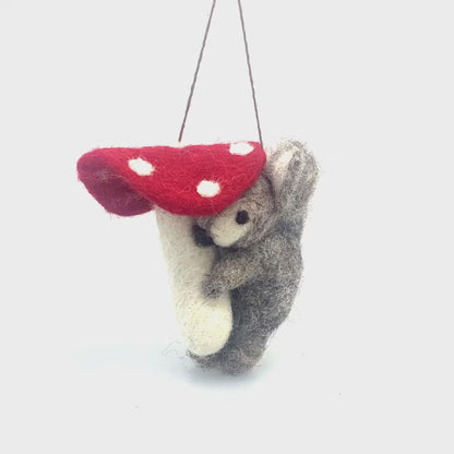 Handmade Felt Toadstool Squirrel Hanging Woodland Decoration