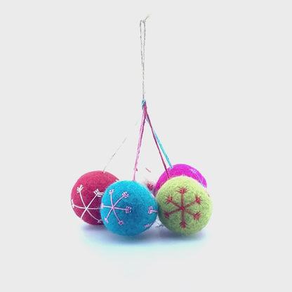 Handmade Felt Round Snowflake Baubles (Set of 5) Christmas Hanging Decorations