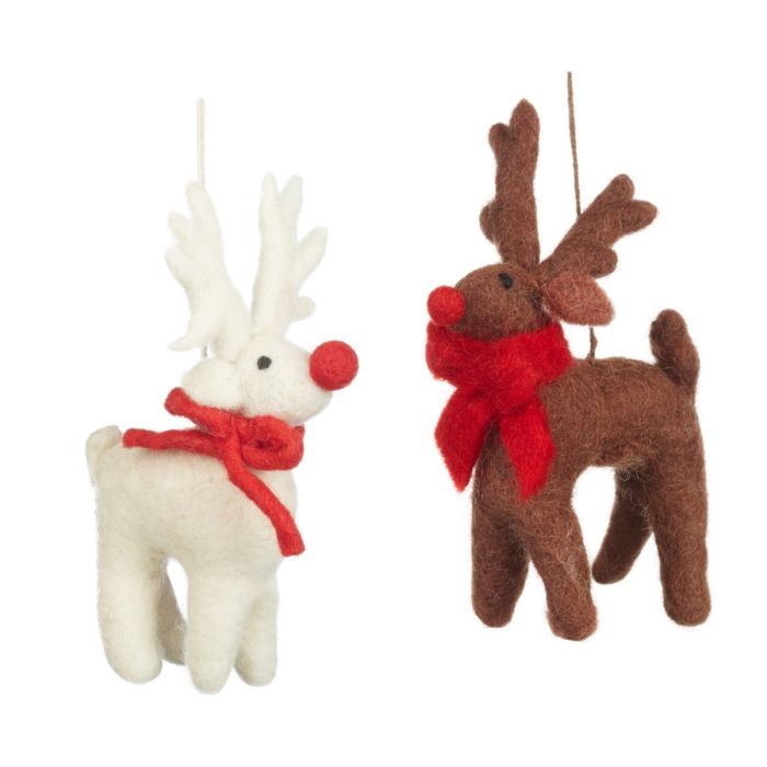 Handmade Felt Biodegradable Christmas White Rudolph Hanging Decoration