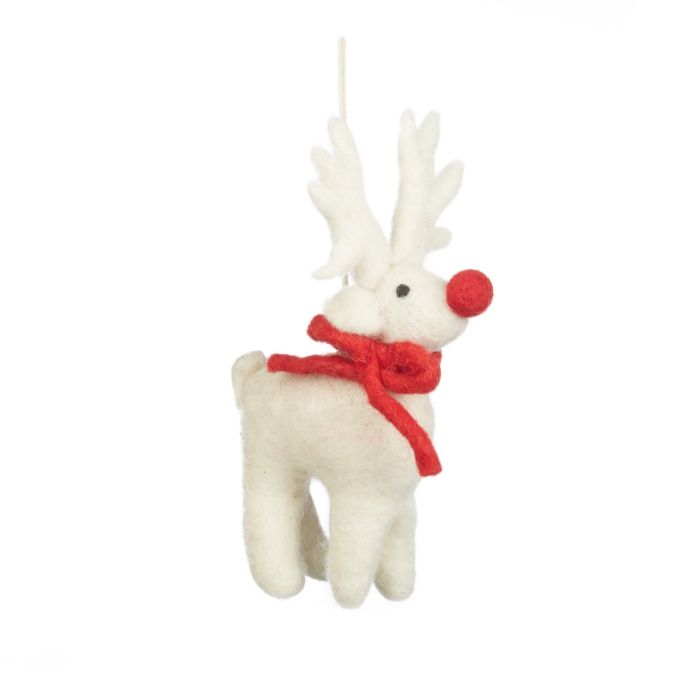 Handmade Felt Biodegradable Christmas White Rudolph Hanging Decoration