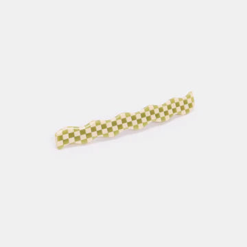 Skinny Wave Barrette in Olive Check