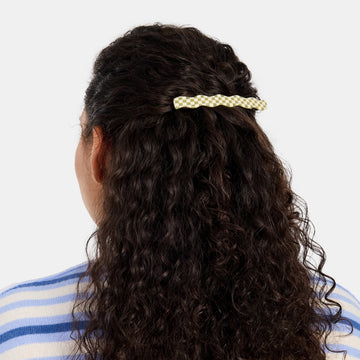 Skinny Wave Barrette in Olive Check